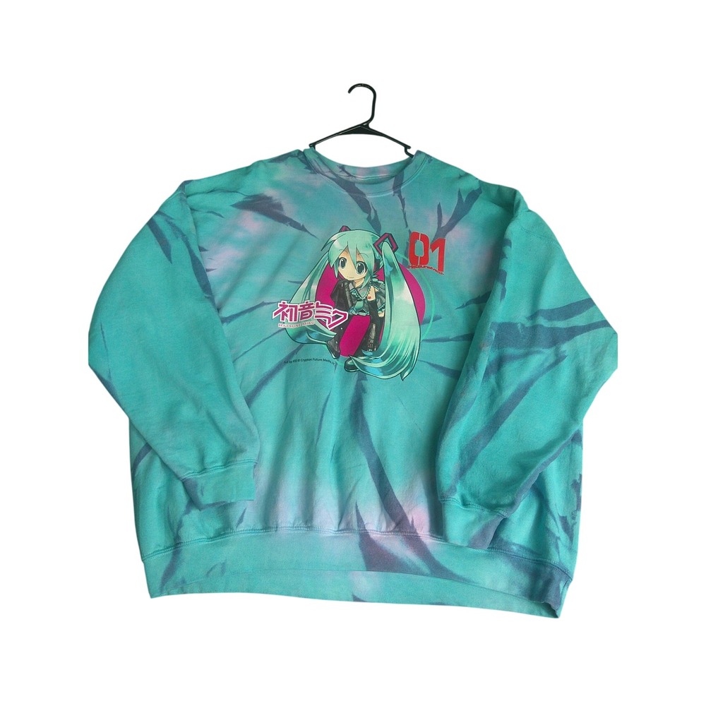 Hatsune Miku Tie Dye Graphic Sweatshirt Men's 3XL Teal Blue H3 Sportgear Anime